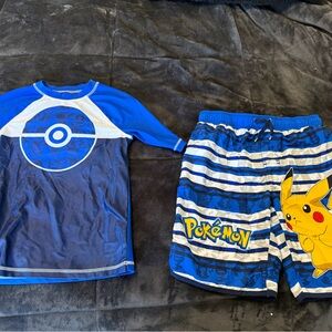 Pokémon Boys Swim Set - Blue Pikachu Rash Guard & Shorts
